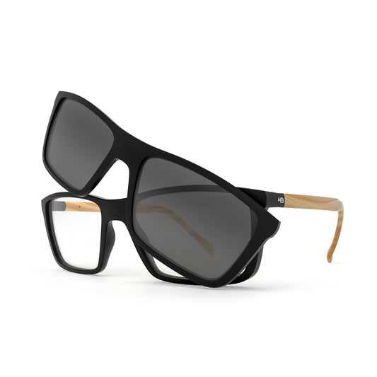 Óculos de Grau HB 0379 Switch Clip On Matte Black Wood/ Polarized Gray - Loja HB