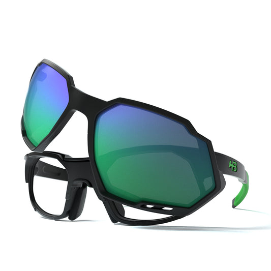 Óculos de Grau HB Rush Matte Black D. Green / Green Chrome - Lente 5,3 cm - Loja HB